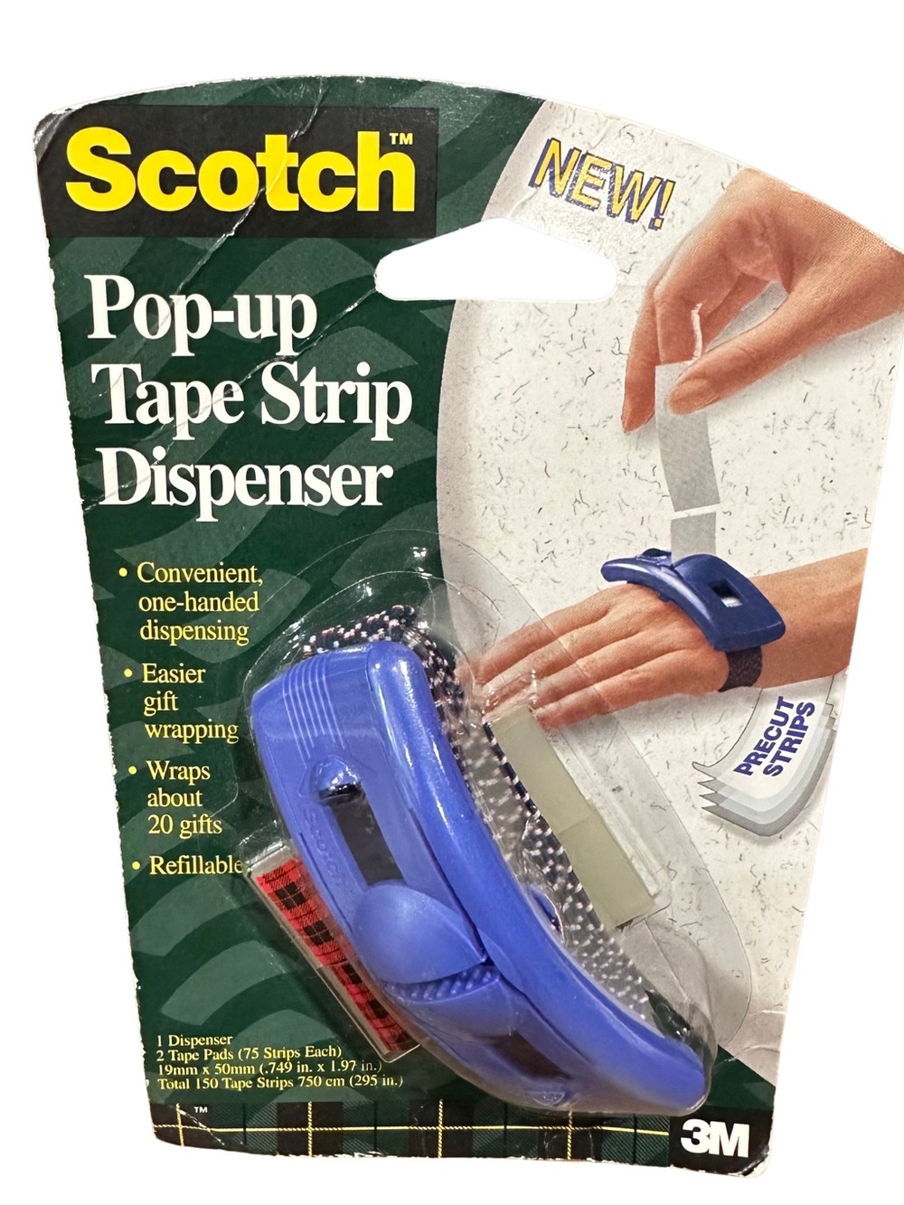 3M Scotch Pop-Up Tape Dispenser 150 Strips Refillable Tape Pads Vintage 1997